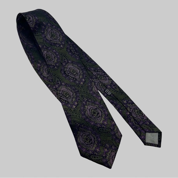 Vintage St. Remas Dark Green Paisley Pattern  Silk Neck Tie Made in Italy - Picture 1 of 6